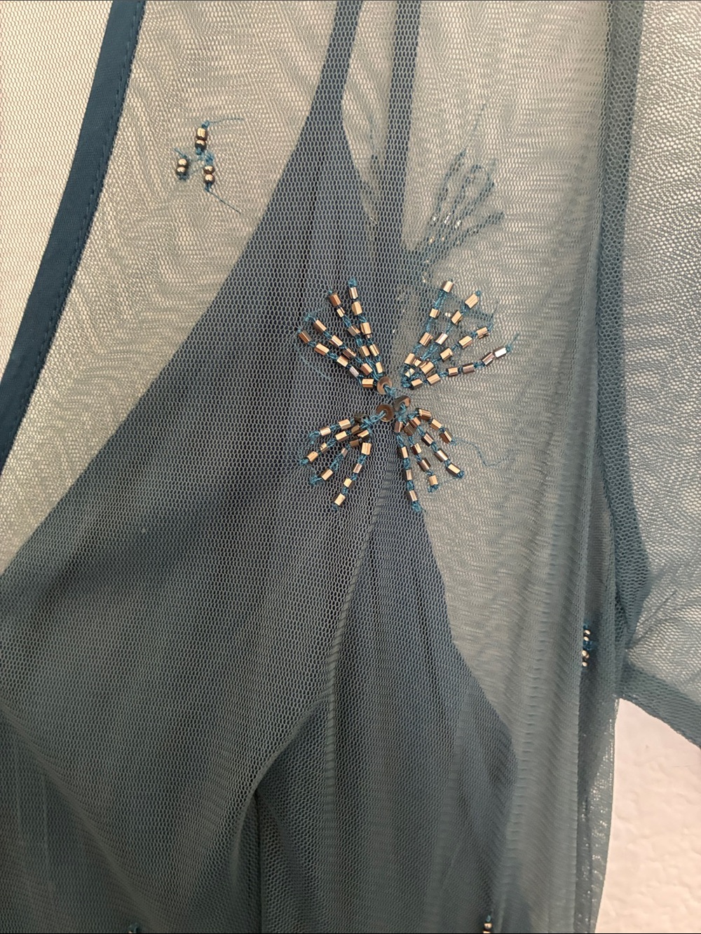 Chan Luu Teal Sheer Beaded Midi Dress with Star Embellishments - Picture 3 of 8